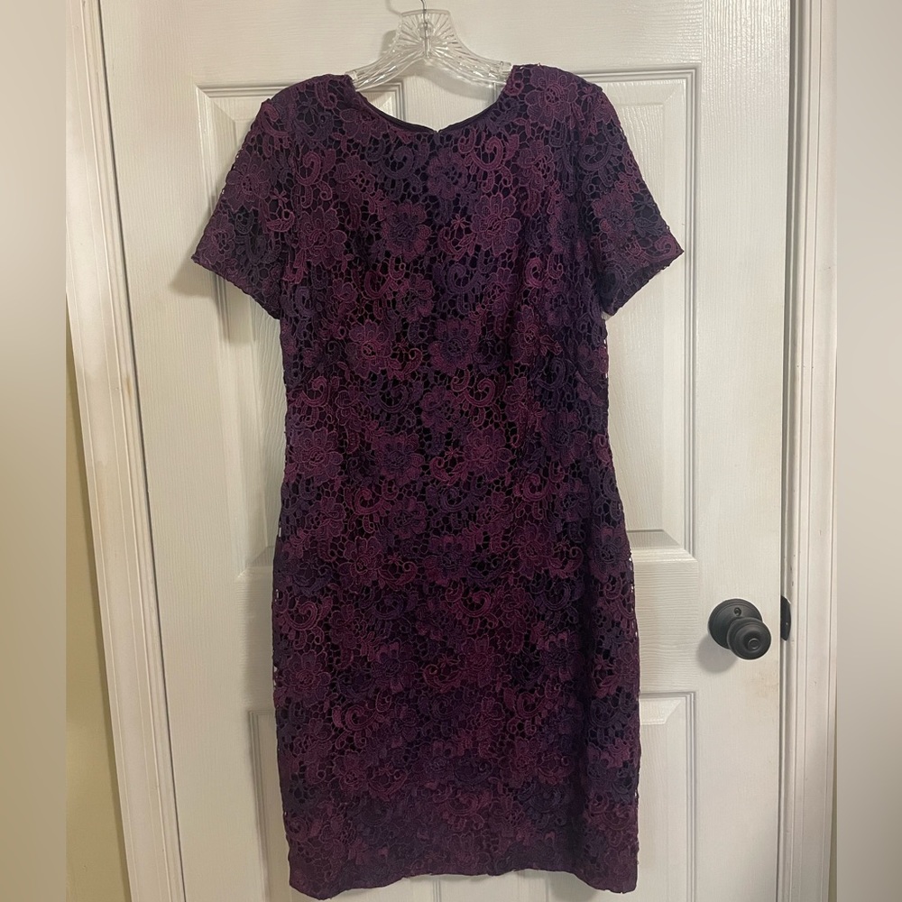Lauren Ralph Lauren Purple Floral Lace Short Sleeve Fitted Dress